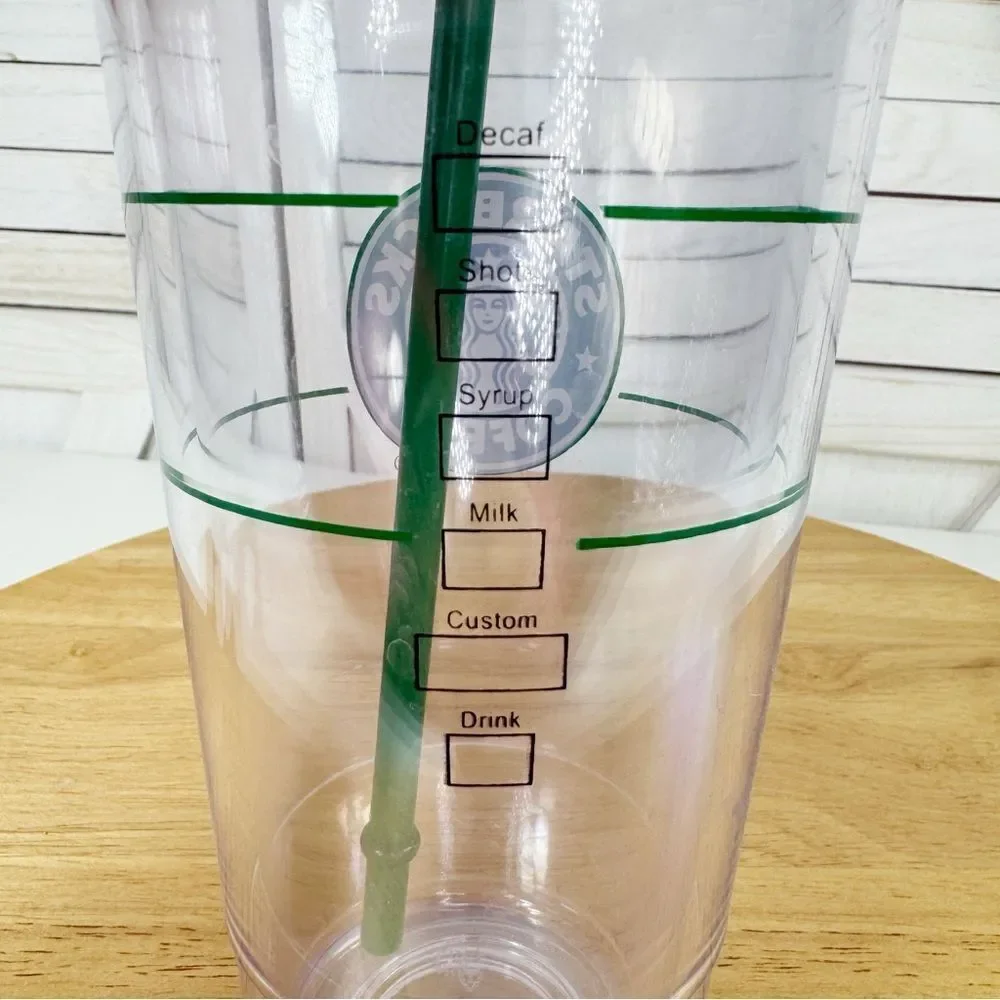 Starbucks Clear Reusable Cold Cup Tumbler Green Logo‎ Acrylic 20oz Venti